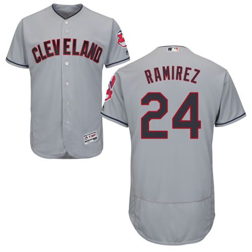 Indians #24 Manny Ramirez Grey Flexbase Authentic Collection Stitched MLB Jersey - Click Image to Close